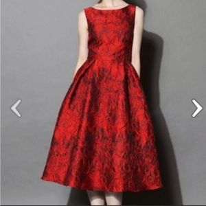Chicwish Red embossed Jaquard waterfall dress